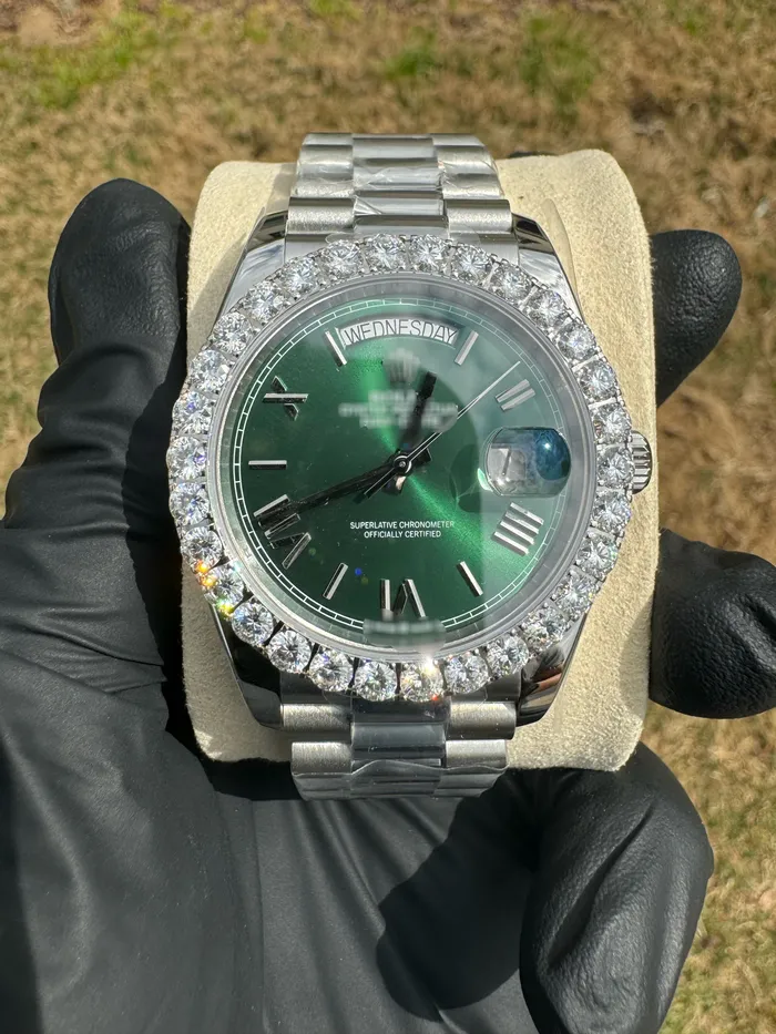 Watches Custom Moissanite Watch Green Face DripGawd Jewelry