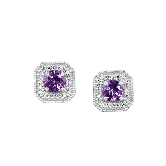 White Gold Diamond Amethyst Fashion Colorstone Earring Gems One Earrings