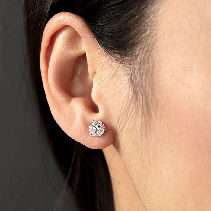 White Gold ThreeProng Stud Earrings Hearts on Fire Earrings