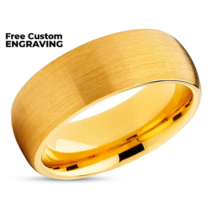 Yellow Gold Tungsten Band Mens Wedding Band 8mm Yellow Gold Tungsten Clean Casting Jewelry Rings