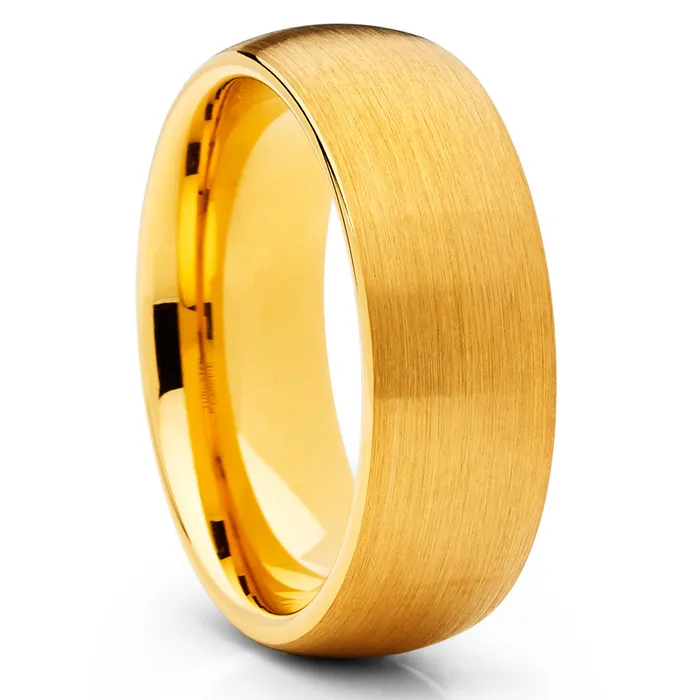 Yellow Gold Tungsten Band Mens Wedding Band 8mm Yellow Gold Tungsten Clean Casting Jewelry Rings