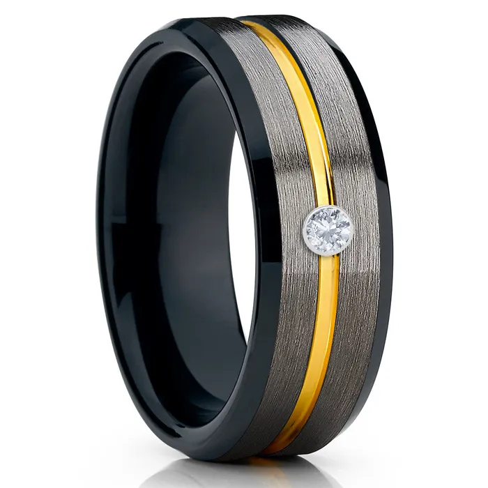 Yellow Gold Wedding Ring Gunmetal Wedding Ring Tungsten Carbide Diamond Ring Clean Casting Jewelry Rings Yellow Gold Wedding Ring Gunmetal Wedding Ring Tungsten Carbide Diamond Ring Clean Casting Jewelry Rings