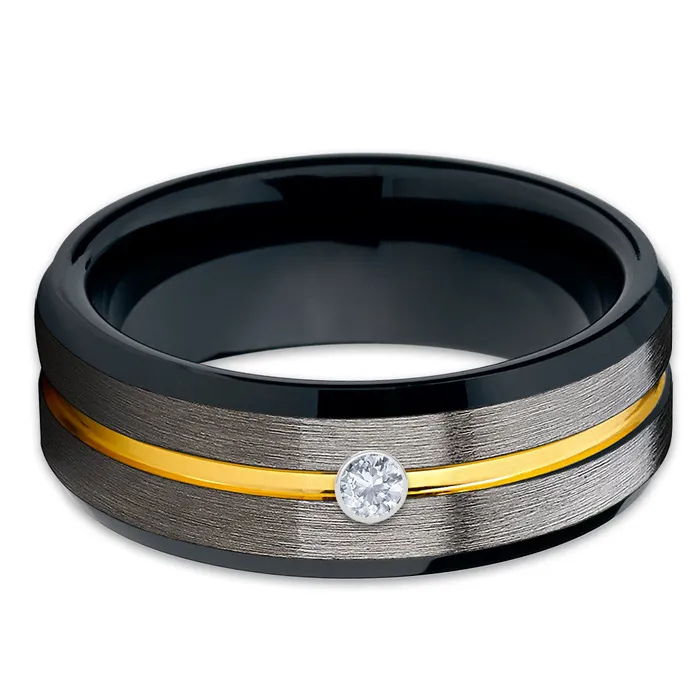 Yellow Gold Wedding Ring Gunmetal Wedding Ring Tungsten Carbide Diamond Ring Clean Casting Jewelry Rings