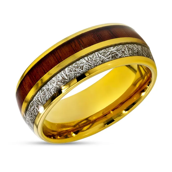 Yellow Tungsten Wedding Band Meteorite Wedding Band Meteorite Ring Koa Wood Clean Casting Jewelry Rings Yellow Tungsten Wedding Band Meteorite Wedding Band Meteorite Ring Koa Wood Clean Casting Jewelry Rings