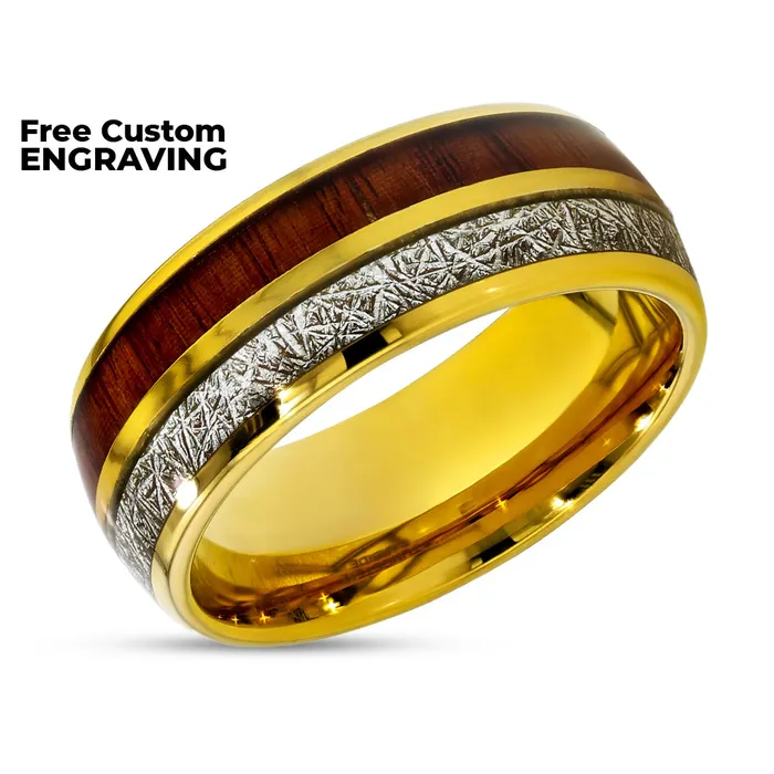 Yellow Tungsten Wedding Band Meteorite Wedding Band Meteorite Ring Koa Wood Clean Casting Jewelry Rings