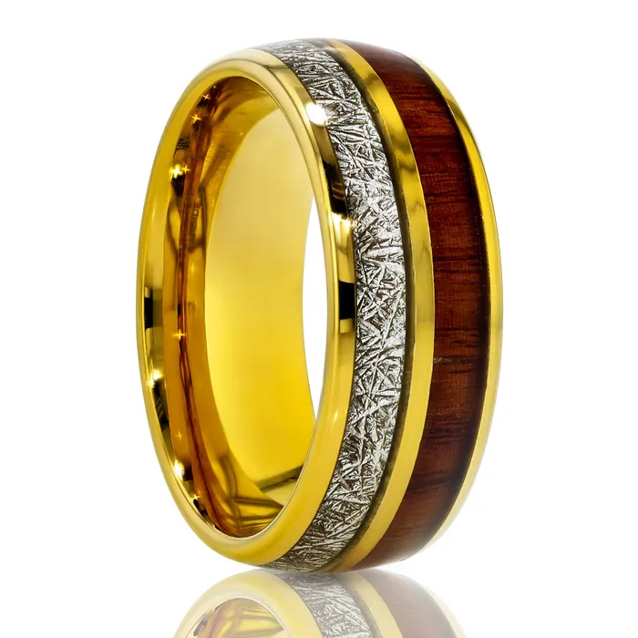 Yellow Tungsten Wedding Band Meteorite Wedding Band Meteorite Ring Koa Wood Clean Casting Jewelry Rings