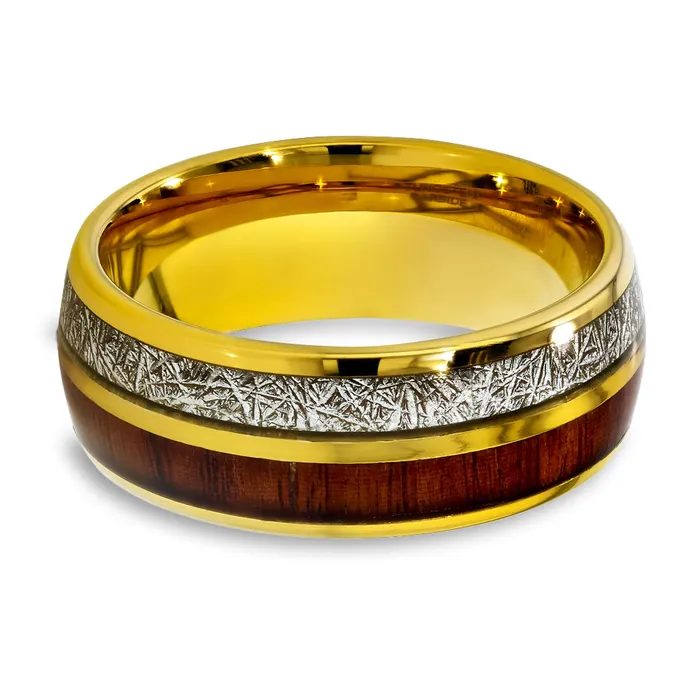 Yellow Tungsten Wedding Band Meteorite Wedding Band Meteorite Ring Koa Wood Clean Casting Jewelry Rings