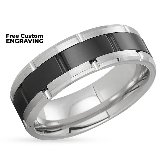 Zirconium Wedding Ring Black Wedding Ring Silver Wedding Band Zirconium Wedding Band Clean Casting Jewelry Rings